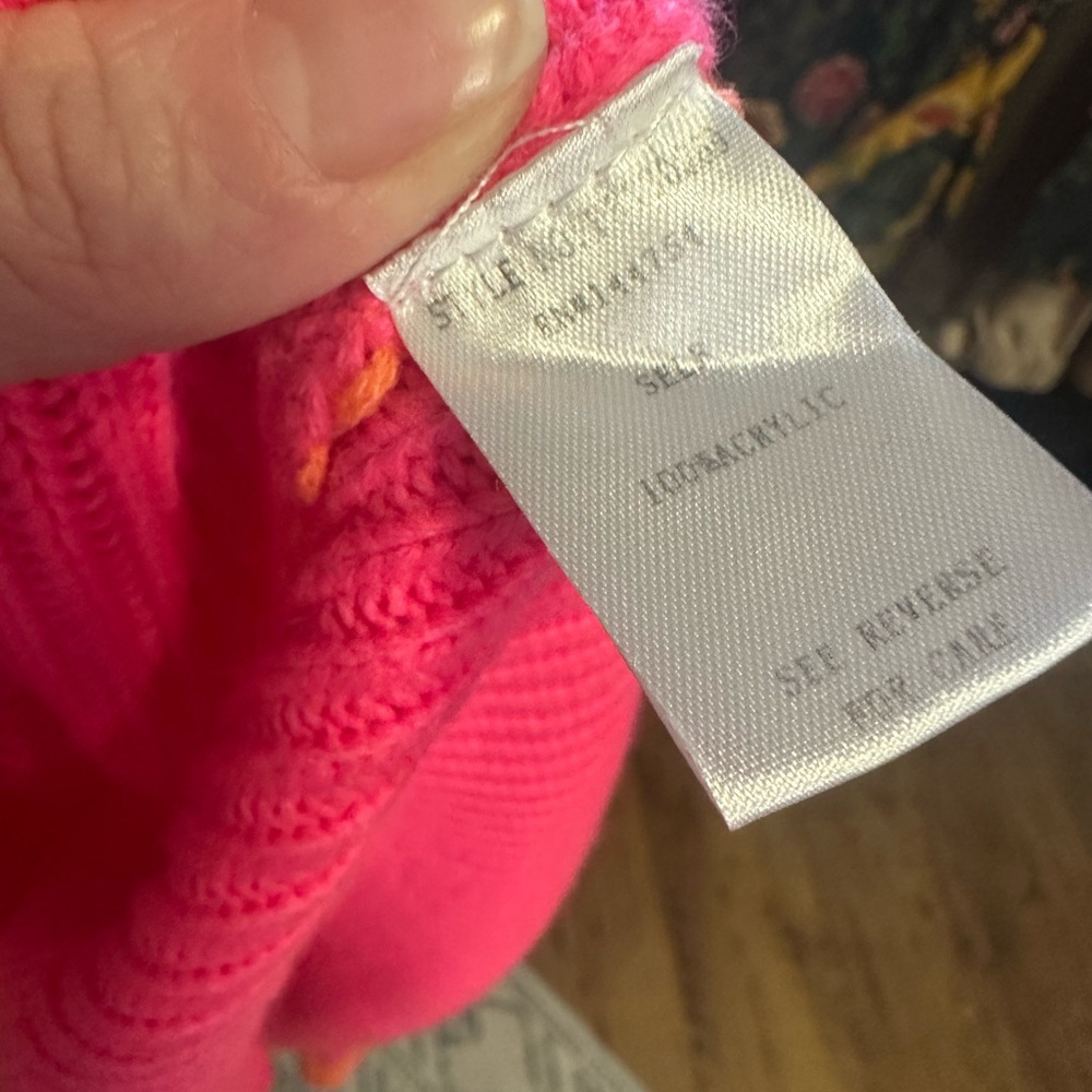 DAVI & DANI Vibrant Pink and Orange Cowl Neck Sweater - Picture 4 of 5